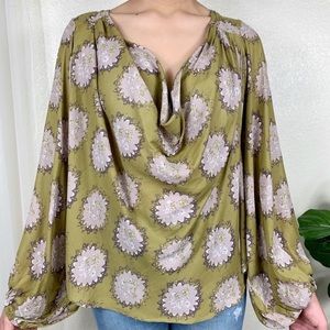 Free People Drape Cowl Neck Floral Print Blouse